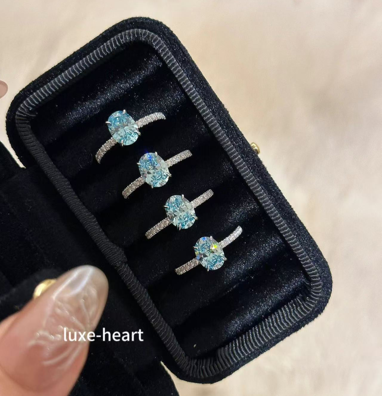 925 Silver High Carbon Diamond Sea Blue Zirconia 6*8 Ring