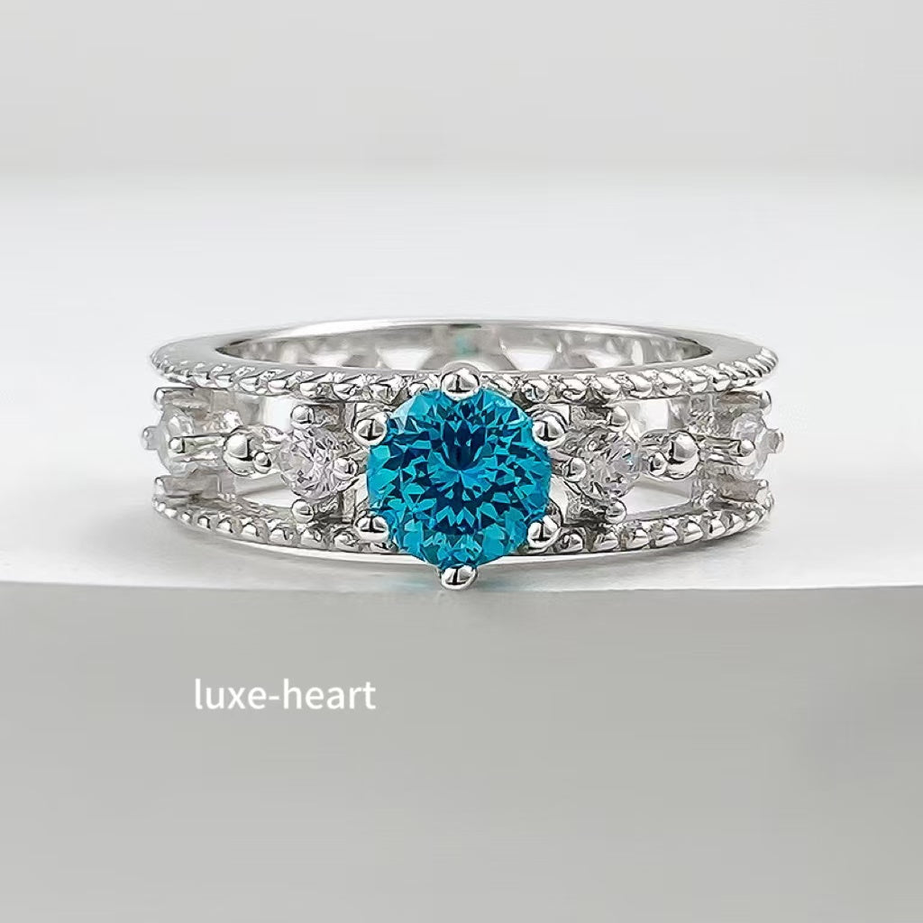 925 silver one carat blue diamond fireworks cut ring