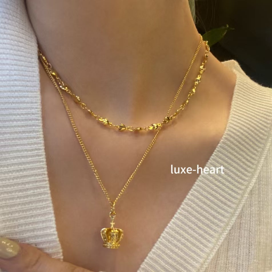 Crown sweater chain love collarbone necklace