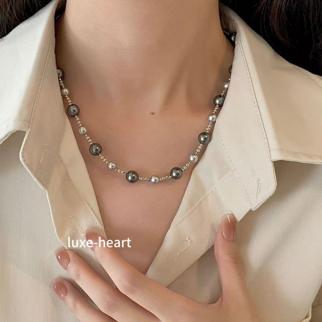 Gradient real multi-linen light luxury high-end stacking pearl necklace for women