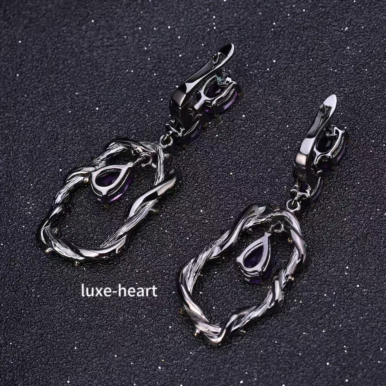 925 silver natural amethyst natural style vine design earrings