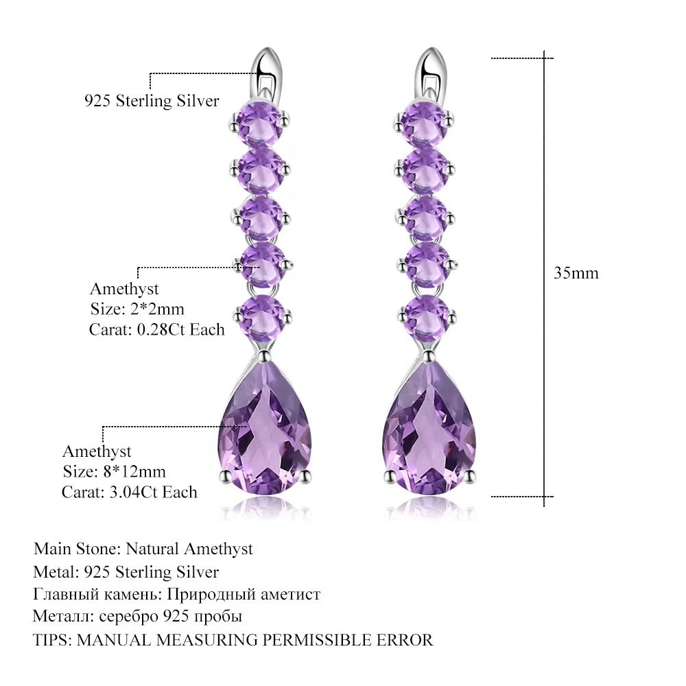 S925 silver luxury high-grade inlaid natural amethyst gemstone earrings