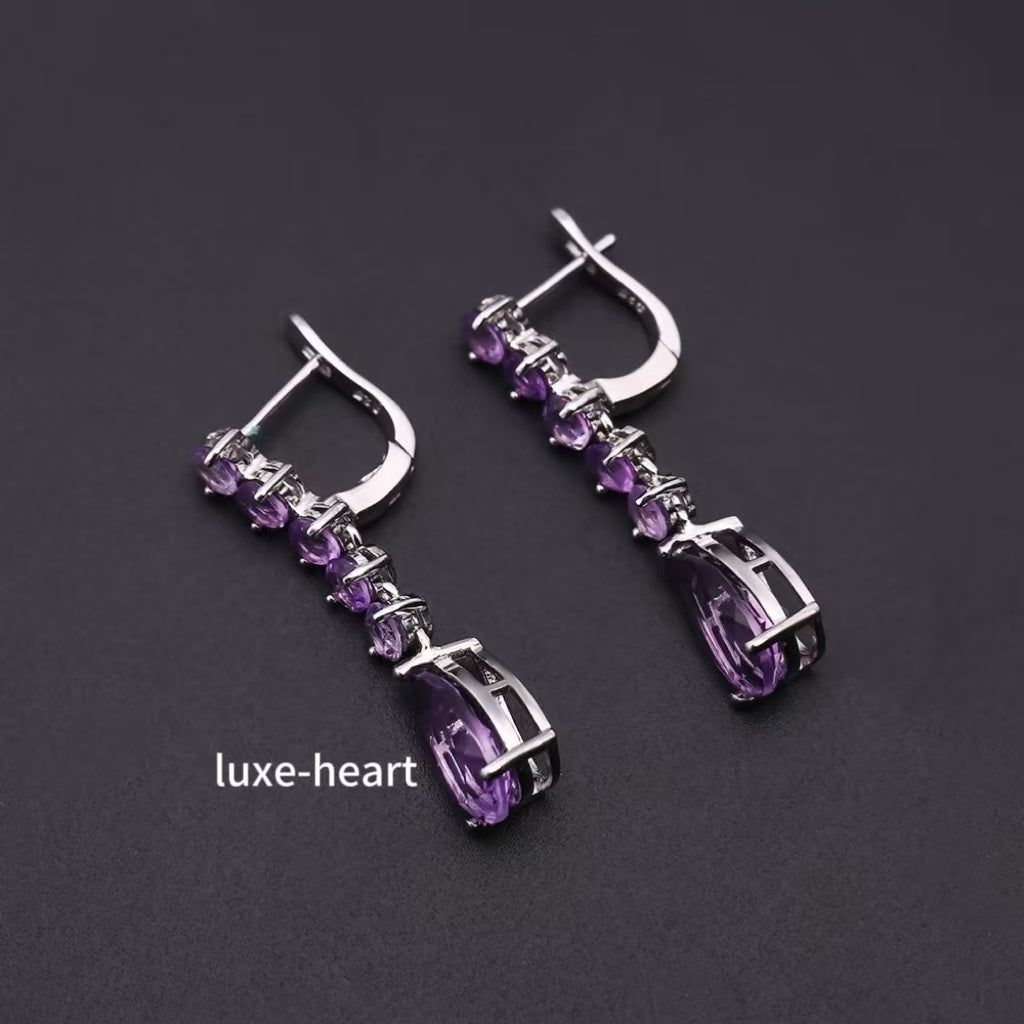 S925 silver luxury high-grade inlaid natural amethyst gemstone earrings