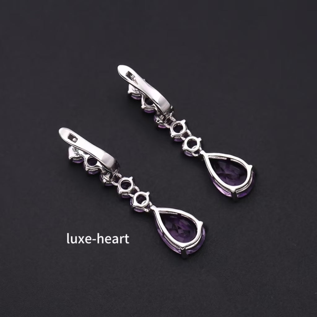 S925 silver luxury high-grade inlaid natural amethyst gemstone earrings