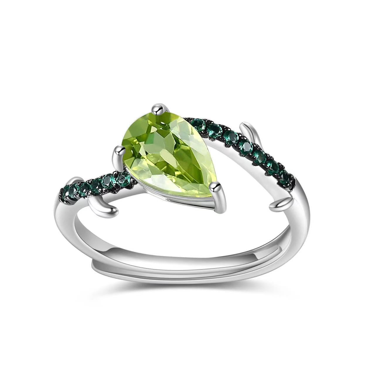 Thorn bud design adjustable s925 sterling silver inlaid natural peridot ring