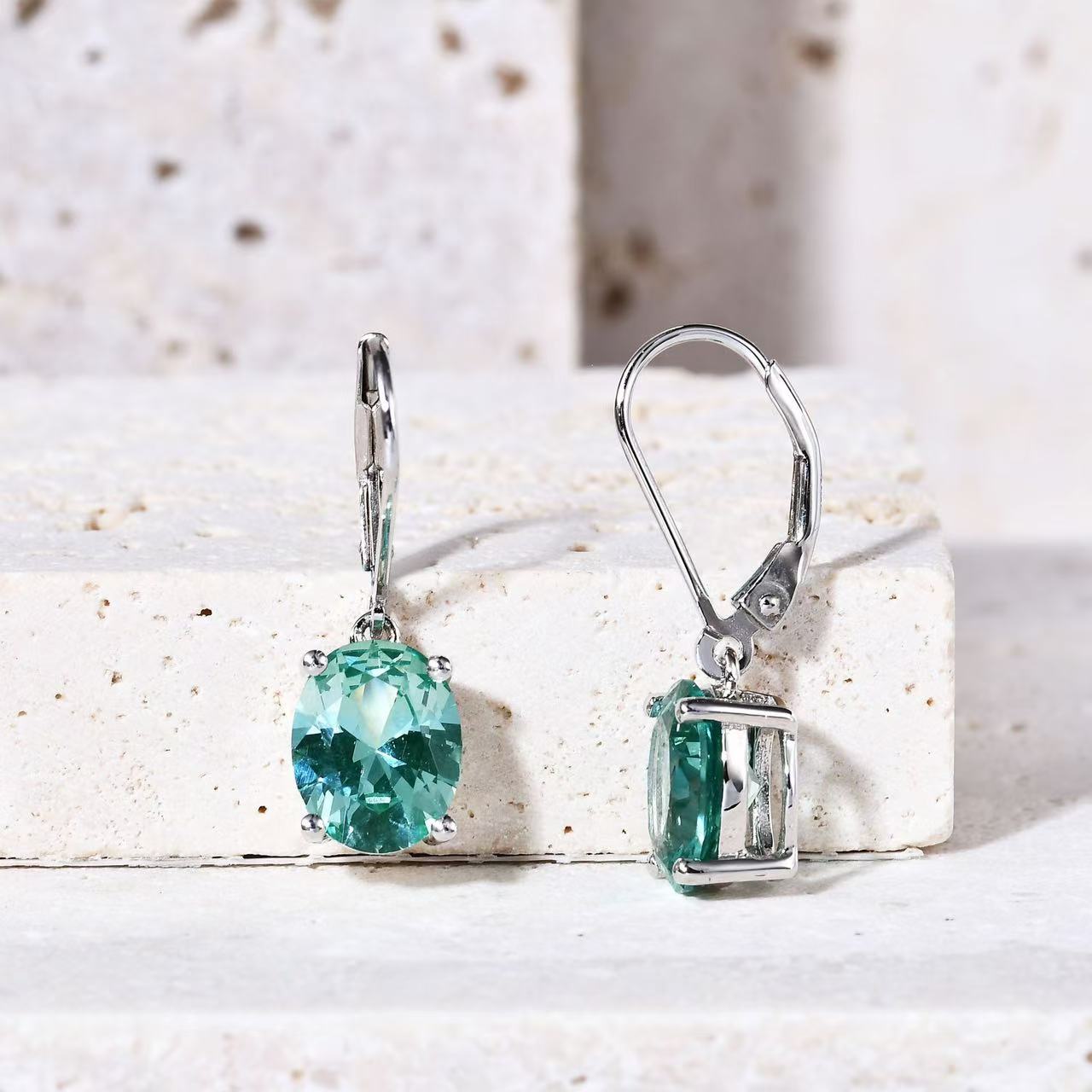 S925 silver inlaid with cultured green spinel fashionable earrings