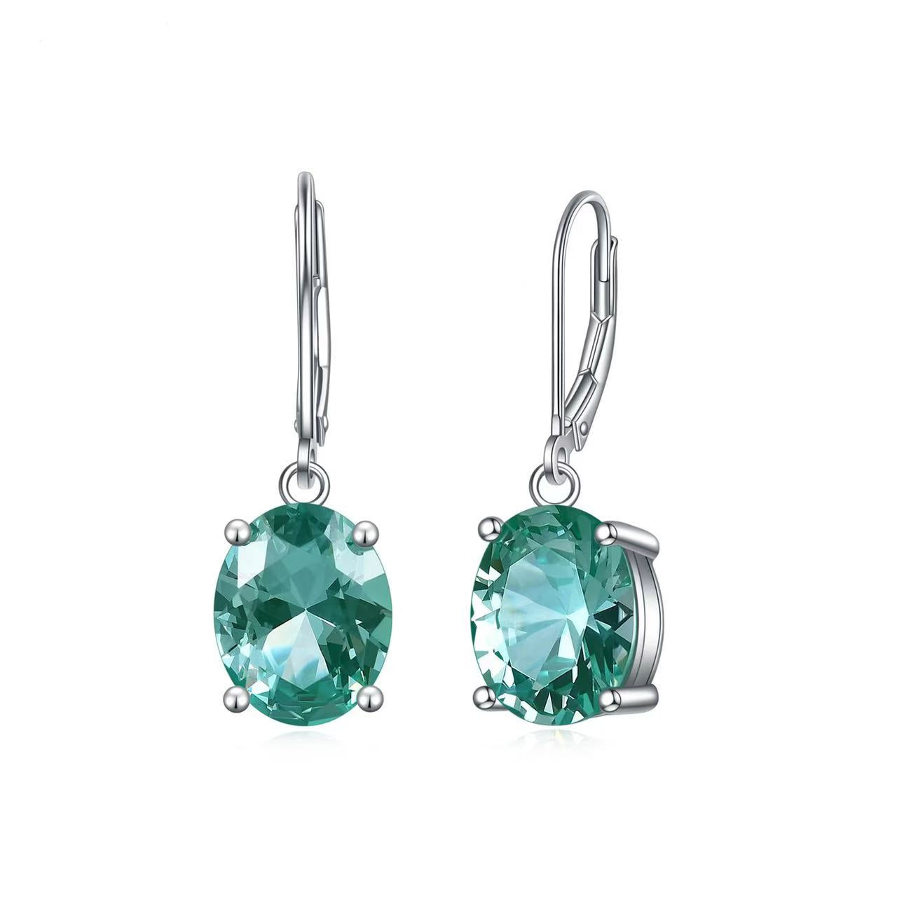 S925 silver inlaid with cultured green spinel fashionable earrings