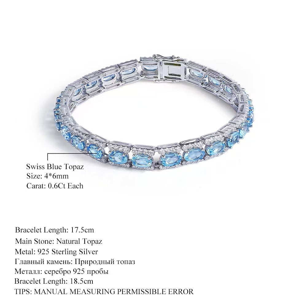 S925 silver inlaid high-grade natural Swiss blue topaz bracelet for women