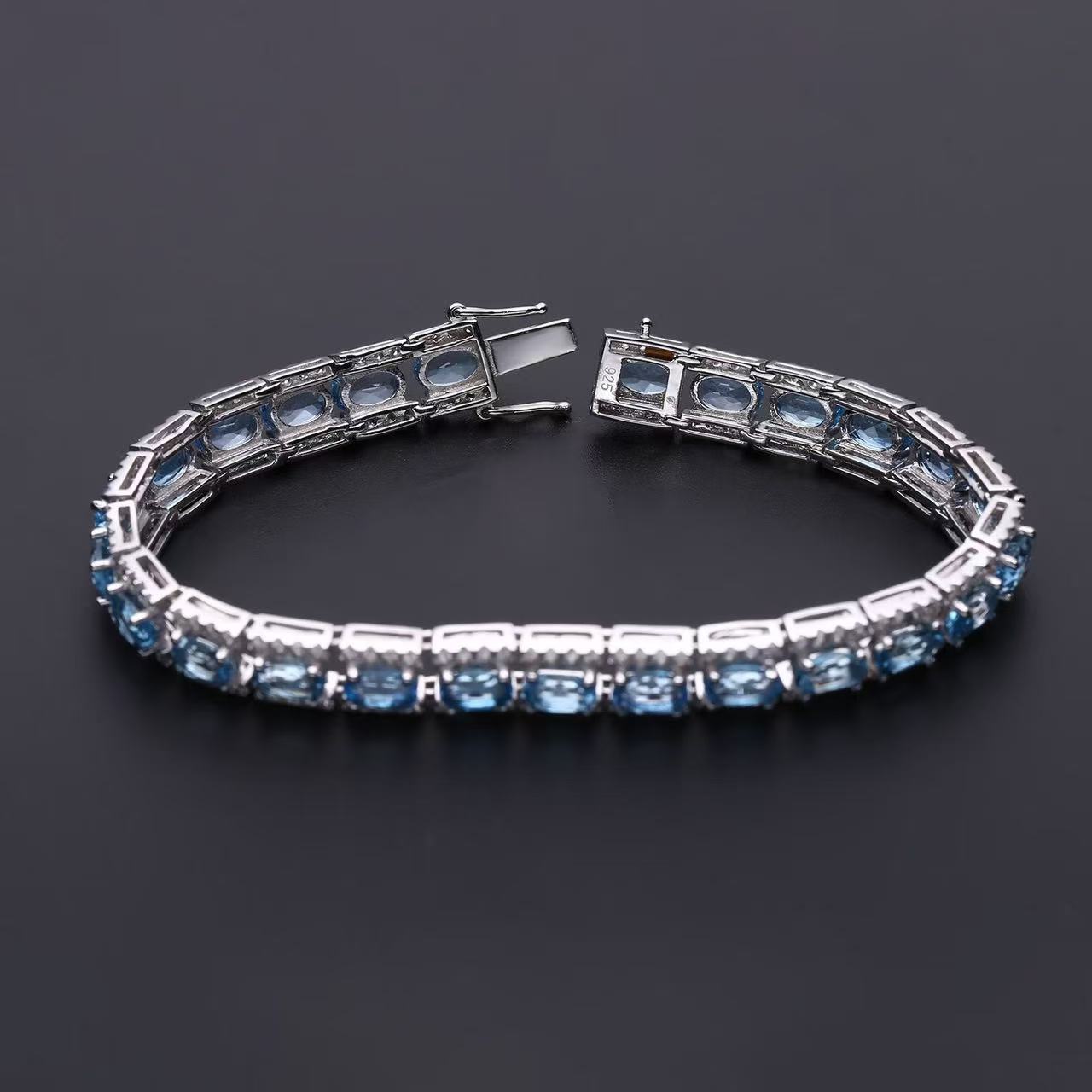 S925 silver inlaid high-grade natural Swiss blue topaz bracelet for women