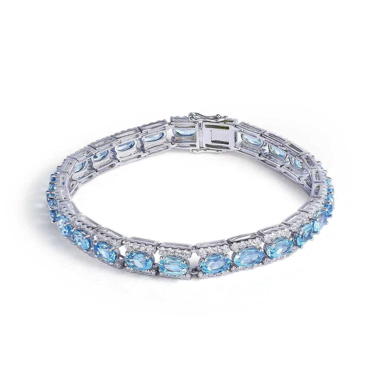 S925 silver inlaid high-grade natural Swiss blue topaz bracelet for women