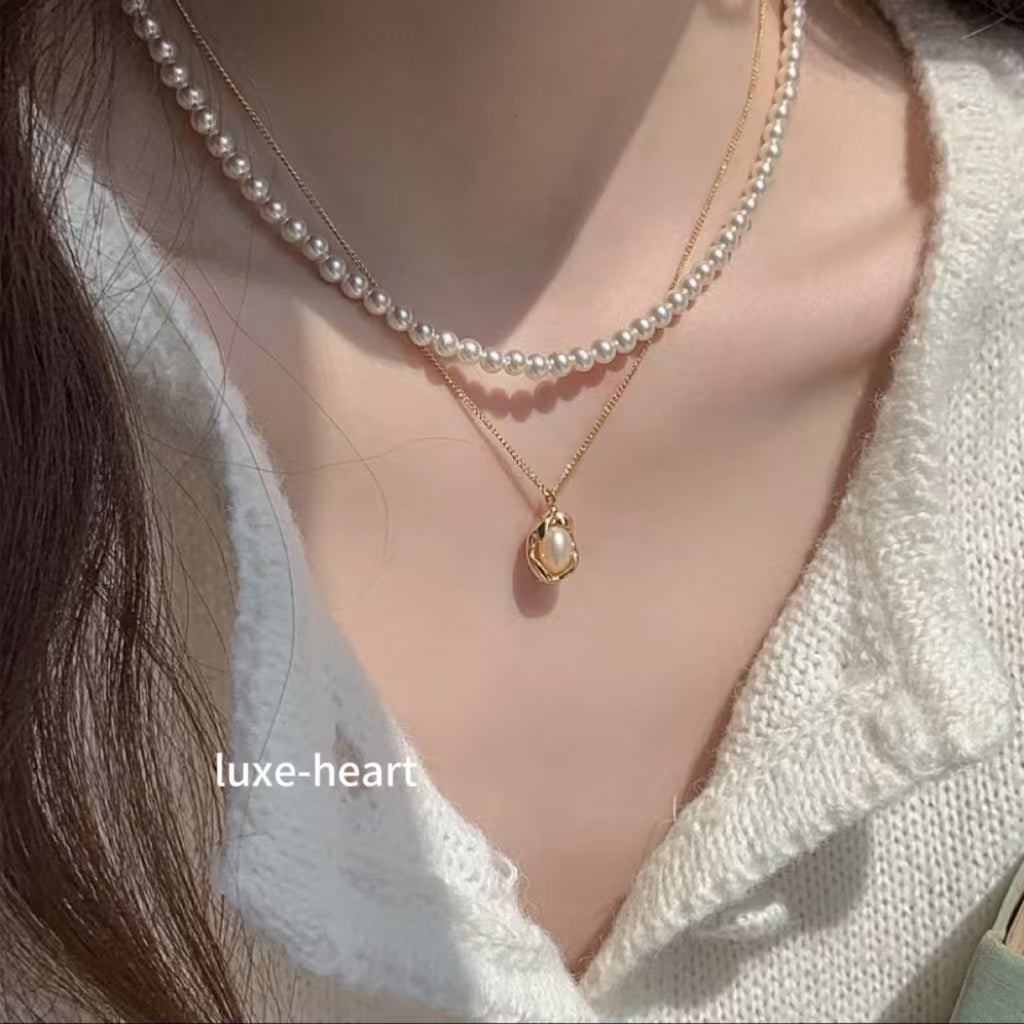 Korean blogger INS style fashionable simple niche design s925 silver pearl pea necklace