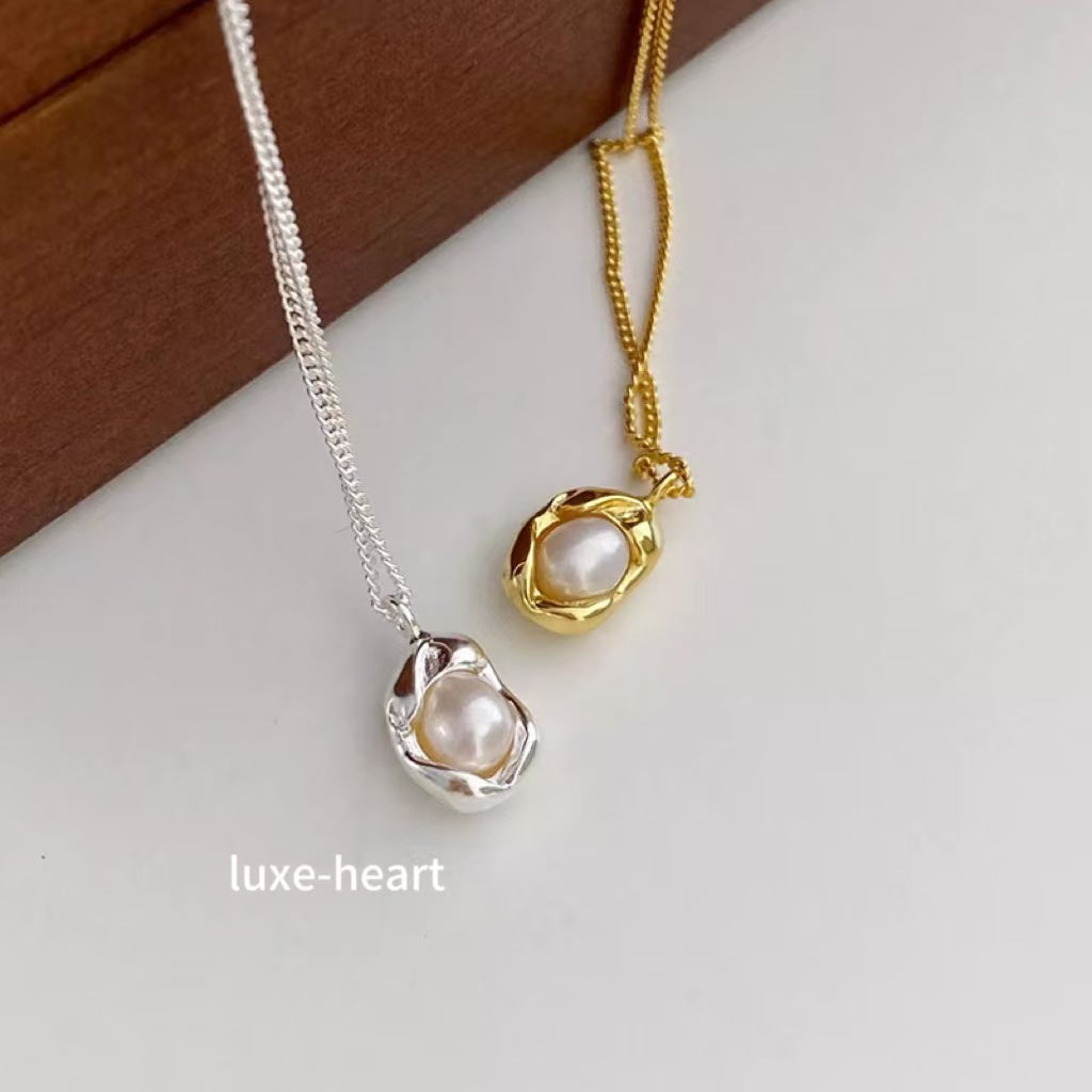 Korean blogger INS style fashionable simple niche design s925 silver pearl pea necklace