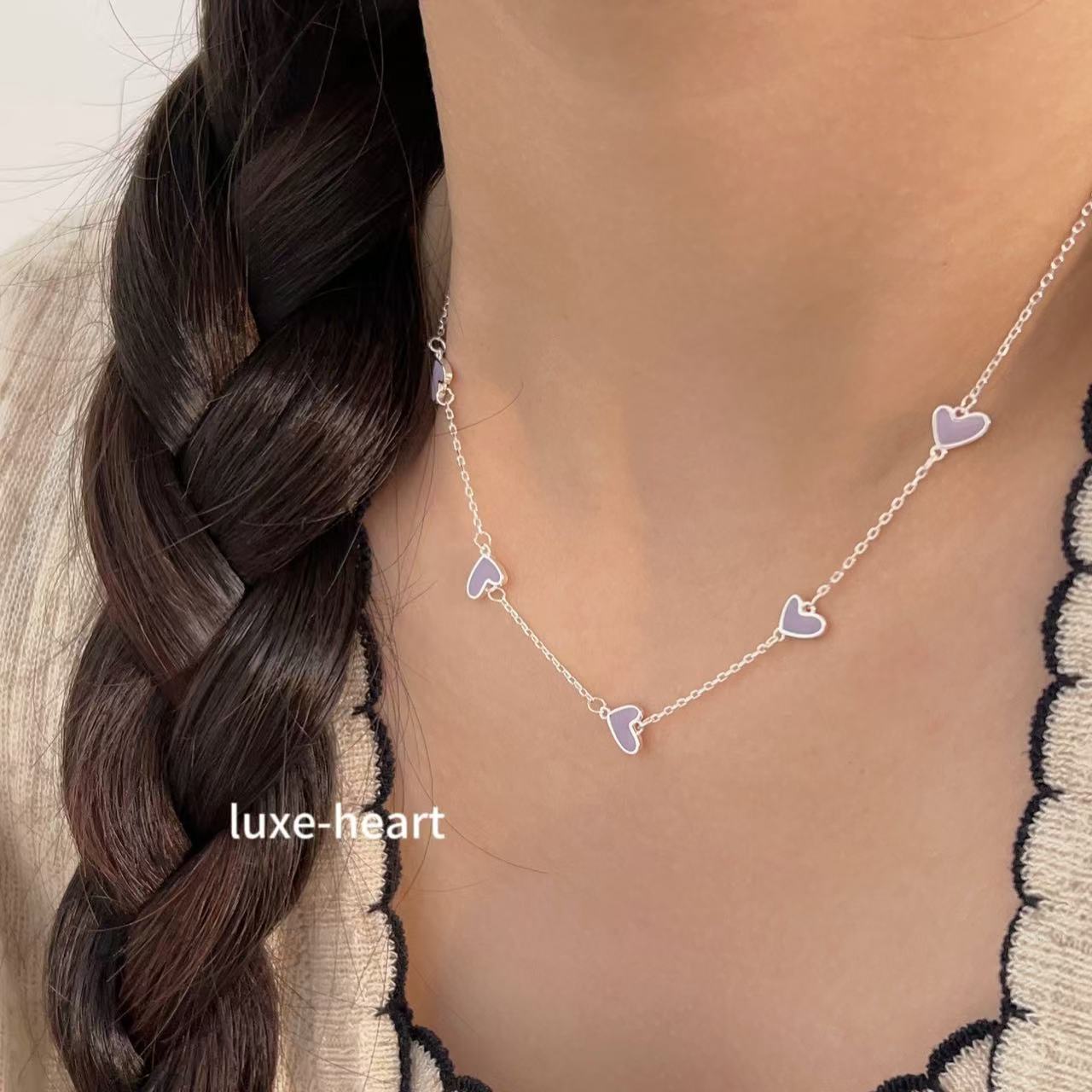 S925 silver sweet small fresh candy color love necklace female summer new necklace