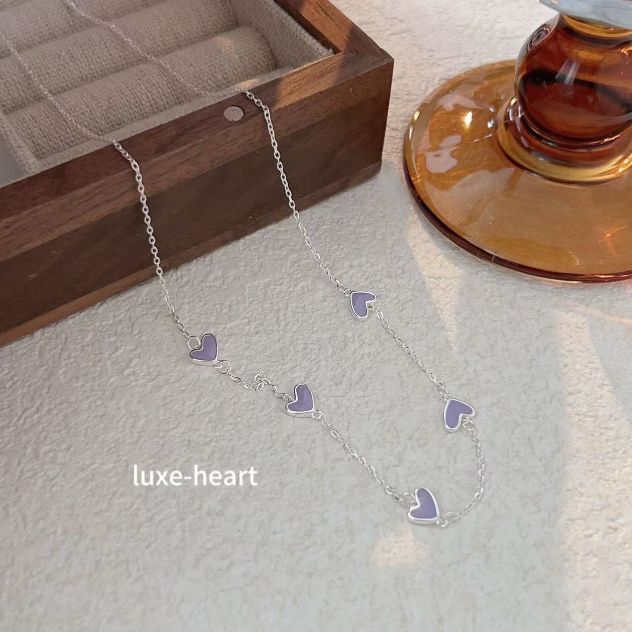 S925 silver sweet small fresh candy color love necklace female summer new necklace