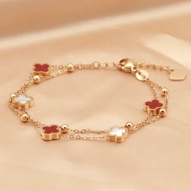 Ins Internet celebrity hot selling double layer titanium steel rose gold non-fading fashion bracelet for women