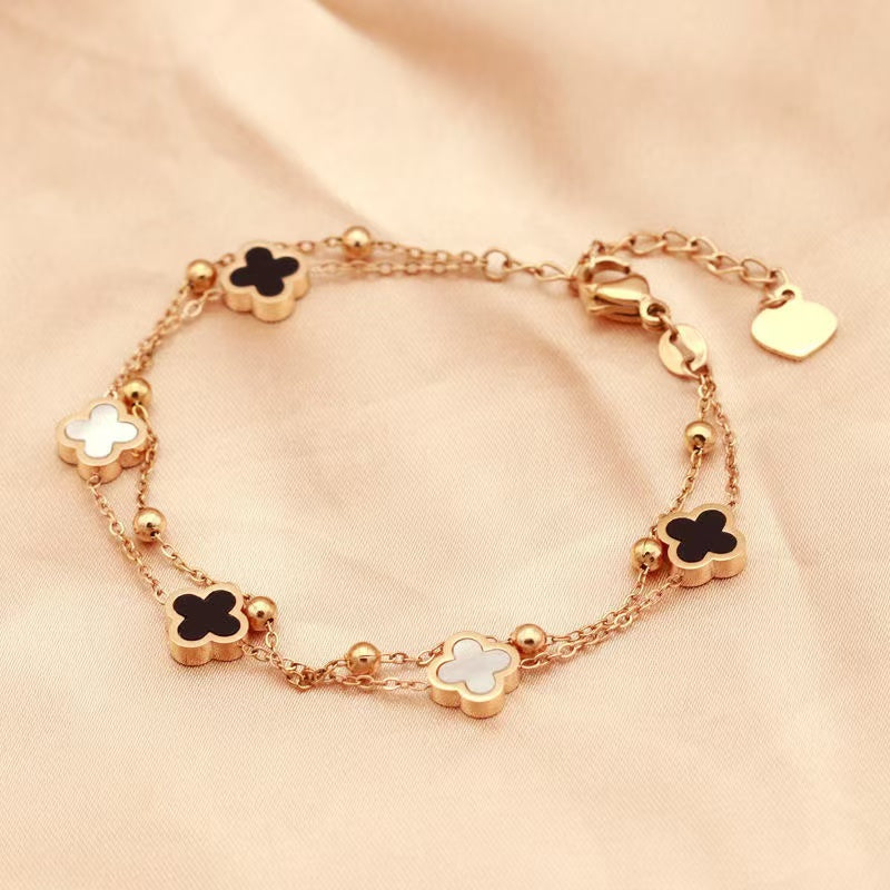 Ins Internet celebrity hot selling double layer titanium steel rose gold non-fading fashion bracelet for women