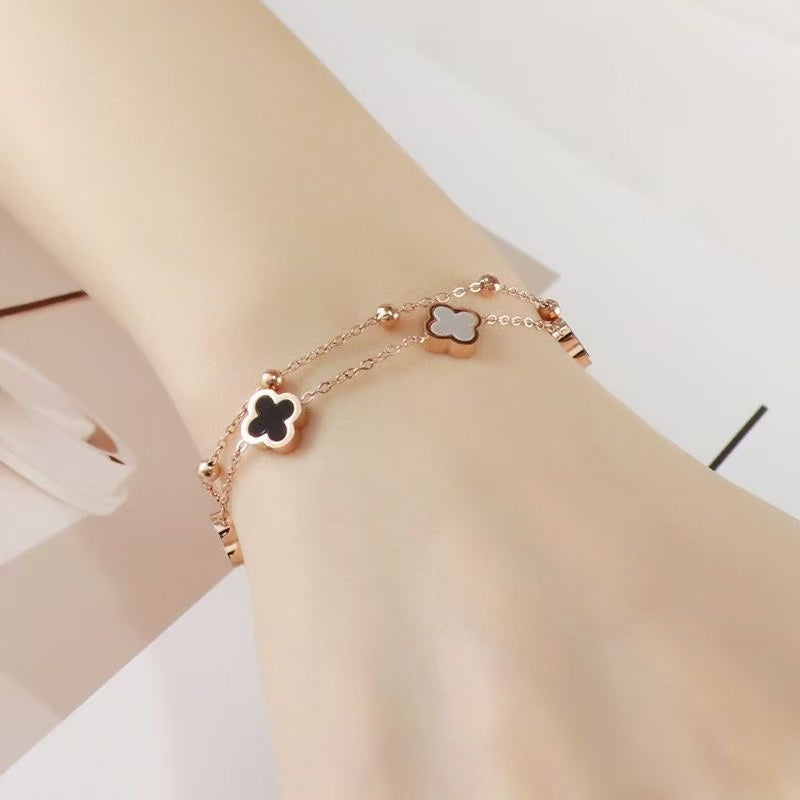 Ins Internet celebrity hot selling double layer titanium steel rose gold non-fading fashion bracelet for women