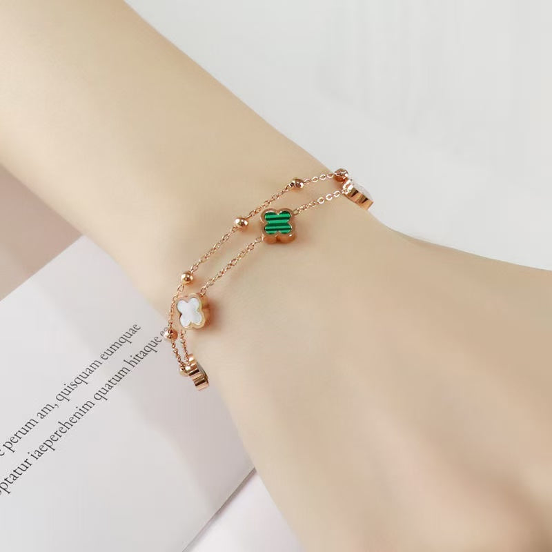 Ins Internet celebrity hot selling double layer titanium steel rose gold non-fading fashion bracelet for women