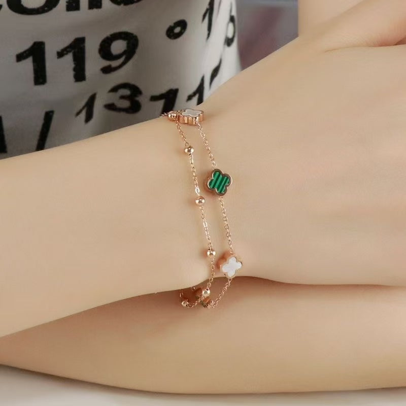 Ins Internet celebrity hot selling double layer titanium steel rose gold non-fading fashion bracelet for women